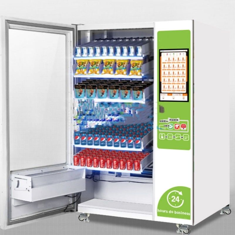 24h tự phục vụ màn hình cảm ứng tự động kết hợp đồ uống đồ ăn vặt máy bán hàng nhà phân phối Automatique Vendor