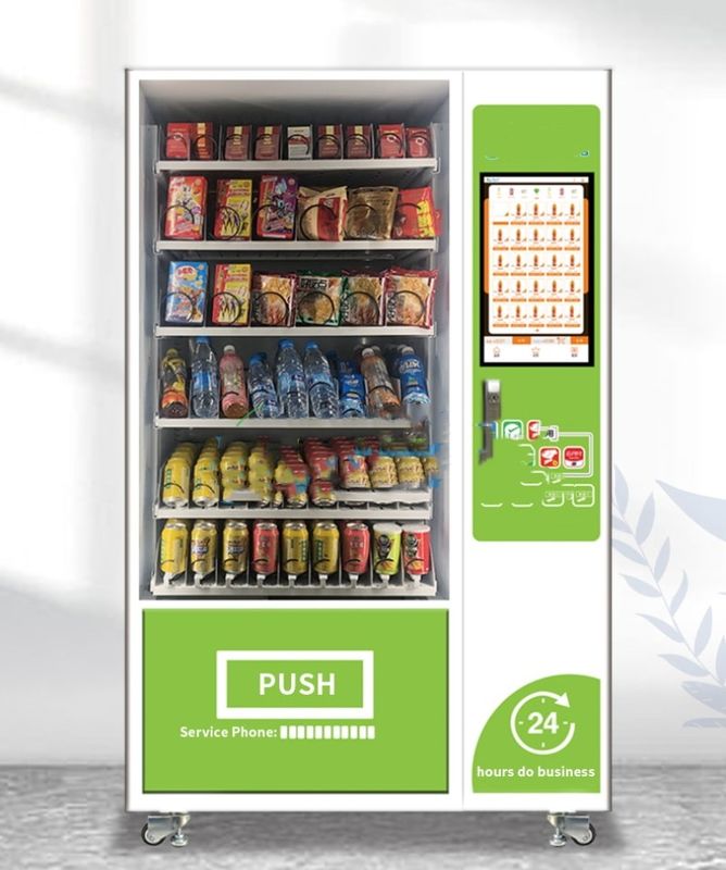 24h tự phục vụ màn hình cảm ứng tự động kết hợp đồ uống đồ ăn vặt máy bán hàng nhà phân phối Automatique Vendor